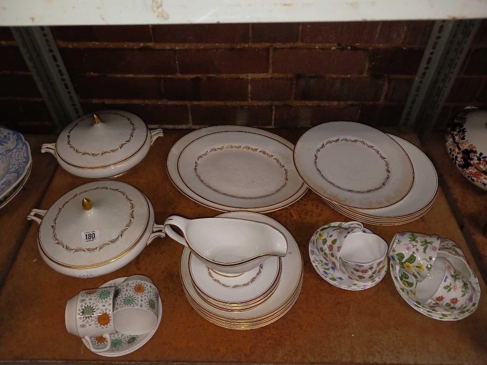 SHELF OF MISC CHINAWARE INCL; SIMPSONS POTTERIES LTD, GAINSBOROUGH & CUPS & SAUCERS BY QUEENS,