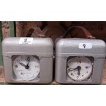 2 VINTAGE METAL CASED PIGEON RACE CLOCKS WITH KEYS BY STB NOT KNOWN IF WORKING
