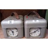 2 VINTAGE METAL CASED PIGEON RACE CLOCKS WITH KEYS BY STB,