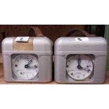 2 VINTAGE METAL CASED PIGEON RACE CLOCKS WITH KEYS BY STB,