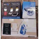 BLOOD PRESSURE MONITOR, BT 4600 PREMIUM NUISANCE CALL BLOCKER& A STEAM IRON,