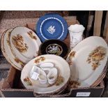 CARTON WITH ALFRED MEAKIN CHINA, THE HAY RIDE, ROYAL DOULTON CARNATIONS, CHINA NAPKIN RINGS,