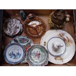 CARTON WITH ORIENTAL CHINAWARE, GLASS NIBBLES DISH,