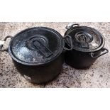 2 HALCROFT CAST IRON COOKING POTS