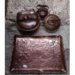 3 COPPER KETTLES & A COPPER TRAY