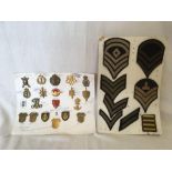 QTY OF CLOTH RANK BADGES & SMALL COLLAR BADGES FROM THE DANISH ARMY & OTHER UNITS