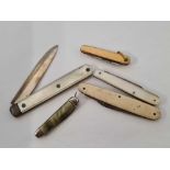 FIVE SILVER MOUNTED & OTHER FRUIT KNIVES