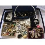 TUB OF MISC COSTUME JEWELLERY, EARRINGS, NECKLACES,