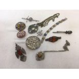 TRAY OF CELTIC STYLE COSTUME BROOCHES,