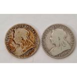 TWO VICTORIAN SILVER SHILLINGS,