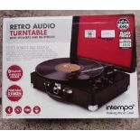 BOXED RETRO AUDIO TURN TABLE WITH SPEAKERS & BLUE TOOTH,