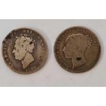 TWO MORE VICTORIAN SILVER SHILLINGS 1826 / 1868