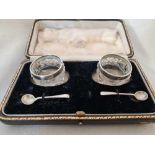 SILVER RIM SALTS & SILVER SALT SPOONS,