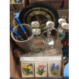 CARTON WITH VASES, SALAD SERVERS, MINI WALL PLAQUES, ETHNIC HEAD,