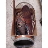 CARTON WITH MISC WOOD ITEM INCL; BAMBOO FAN, COPPER BOUND BOWL,