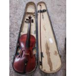 AN OLD VIOLIN IN WOOD CASE