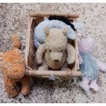 WICKER BASKET WITH 4 CLASSIC WINNIE THE POOH SOFT TOYS