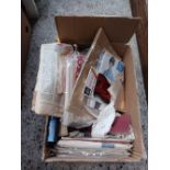 CARTON CONTAINING QTY OF VINTAGE COTTON REEL PATTERNS & OTHER SEWING ITEMS