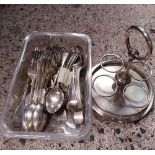 EDWARDIAN PLATED CUTLERY & PLATED BOTTLE STAND