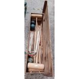 VINTAGE CROQUET SET IN WOOD BOX BY JAQUES OF LONDON