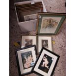 CARTON WITH MISC F/G ENGRAVINGS & 2 PRINTS OF BERYL COOK ETC