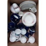 CARTON WITH MISC CHINAWARE INCL; BLUE & GOLD COFFEE SET,