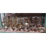 SHELF OF MISC CANDLESTICKS INCL;