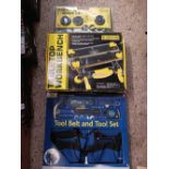 TOOL BELT & TOOL SET, TABLE TOP WORK BENCH & A MAGNETIC STORAGE SET,