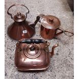 2 COPPER KETTLES & 1 COPPER WATERING CAN