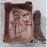 BOX WITH SET OF CHESTERMAN LAND MEASURING CHAINS FOR 100 FEET & CAST IRON NUMERALS