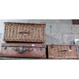 OLD FIBRE TRAVEL CASE & CANE BASKETS