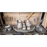 SHELF OF PEWTER WARE INCL;
