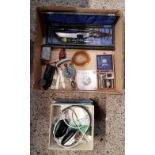 3 CARTONS WITH CD'S, DRAWING SET, BRUSHES, ZANUSSI STEREO HEADPHONE SET,