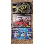 SHELF WITH METAL & PLASTIC MODEL KITS INCL; DOOM BUGGY, HELICOPTER, SOLAR HYDRAULIC KIT,