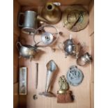 CARTON WITH MISC PLATED WARE, BEER STEIN,