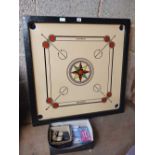 CARROM GAMING BOARD WITH COUNTERS - NOT KNOWN IF COMPLETE
