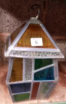 MODERN LEADED STAINED GLASS HANGING LANTERN