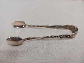 PAIR OF DECORATIVE SILVER SUGAR TONGS