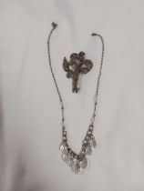 A MARCASITE BROOCH & A NECKLACE