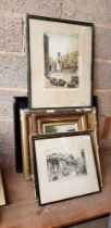 QTY OF GILT FRAMED ENGRAVINGS, OIL & COLOURED ETCHINGS, ONE OF THE HARBOUR,