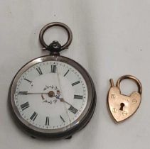 9ct F&B GOLD HEART LOCKET & A POINT 800 STANDARD SILVER POCKET WATCH,