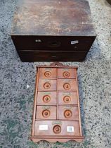 WOODEN 2 DRAWER PARTITIONED TOOL BOX & A WOODEN KITCHEN SPICE CABINET