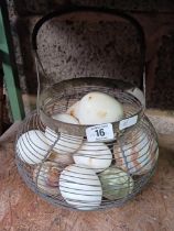 METAL EGG BASKET WITH MISC STONE EGGS