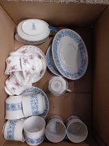 CARTON WITH MISC CUPS & SAUCERS BY ROYAL DOULTON CRANBOURNE & RICHMOND ROSE TIME