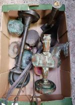 CARTON WITH METALWARE, CANDLE HOLDER & OTHER METAL,