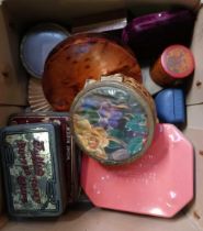 SMALL TUB OF MISC VINTAGE TINS & CONTAINERS