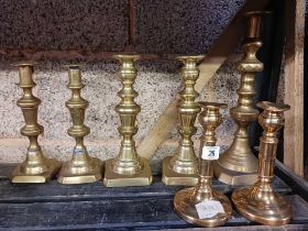 3 MATCHING PAIRS OF BRASS CANDLESTICKS & 1 OTHER
