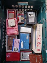 2 CARTONS OF MISC VINTAGE TRANSISTOR RADIO'S IN THEIR BOXES,