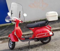 VESPA PX125 MADE BY PIAGGIO TYPE 74 SCOOTER WITH REGISTERED DOCUMENTS SPARE LUGGAGE BOX & WHEEL