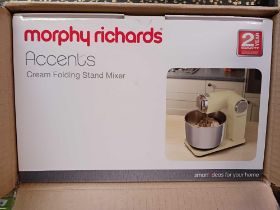 MORPHY RICHARDS CREAM FOLDING STAND MIXER - NEW IN BOX